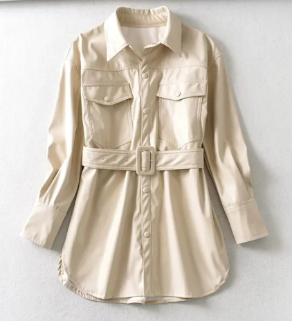 Women's High Waist Lace-Up PU Jacket